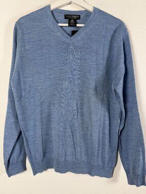 Marco Fiori Extra Fine Merino Wool Knit Pullover Blue Sweater Large Italy New